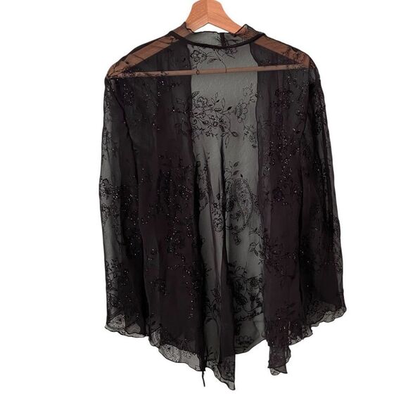 Elegant Black Sheer Floral Lace Front Open Blazer Cardigan in One Size - Picture 3 of 6